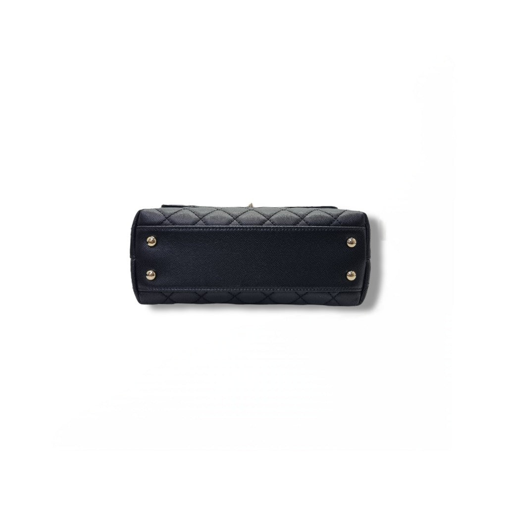 Chanel Coco Lizard Handle Small Caviar Light Gold Hw (Black)