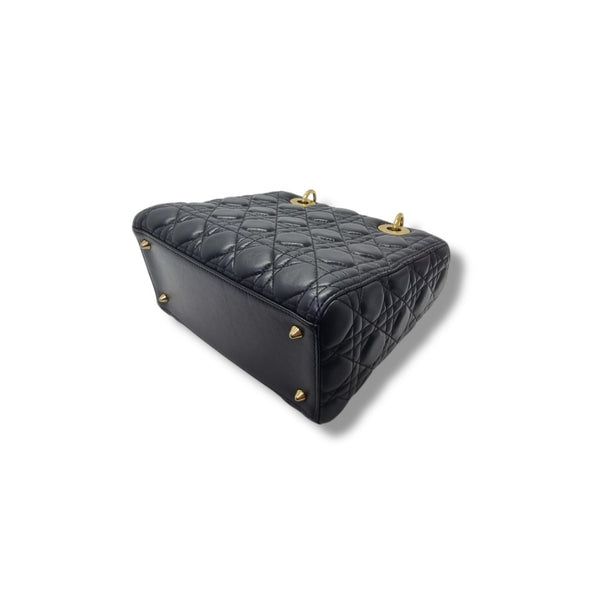 Christian Dior Lady Dior Medium Cannage Lambskin Ghw (Black)