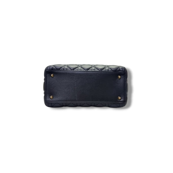 Christian Dior Lady Dior Medium Cannage Lambskin Ghw (Black)