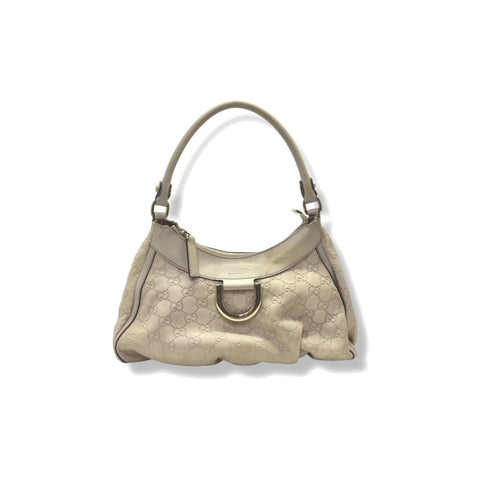 Gucci Guccissima Abbey D-Ring Leather Hobo Bag Ghw (Beige)