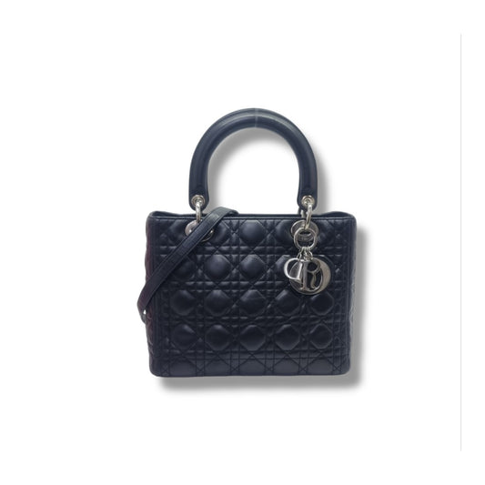 Christian Dior Lady Dior Medium Cannage Lambskin Shw (Black)