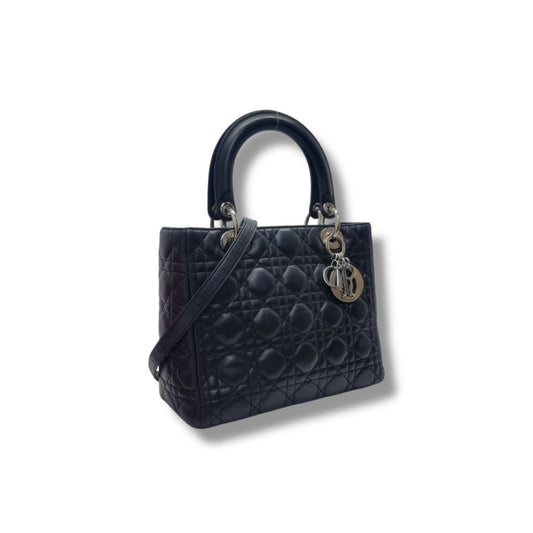 Christian Dior Lady Dior Medium Cannage Lambskin Shw (Black)