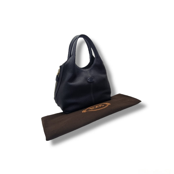 Tods ALH Side Zip Leather Hobo Bag Ghw (Black/Grey)