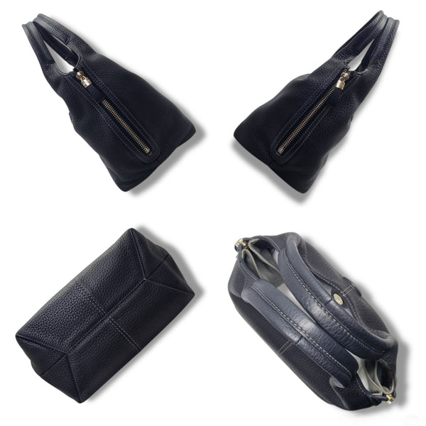 Tods ALH Side Zip Leather Hobo Bag Ghw (Black/Grey)