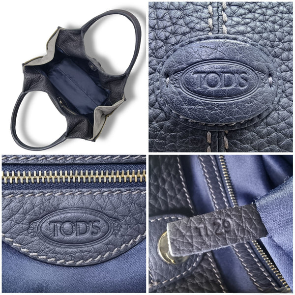 Tods ALH Side Zip Leather Hobo Bag Ghw (Black/Grey)