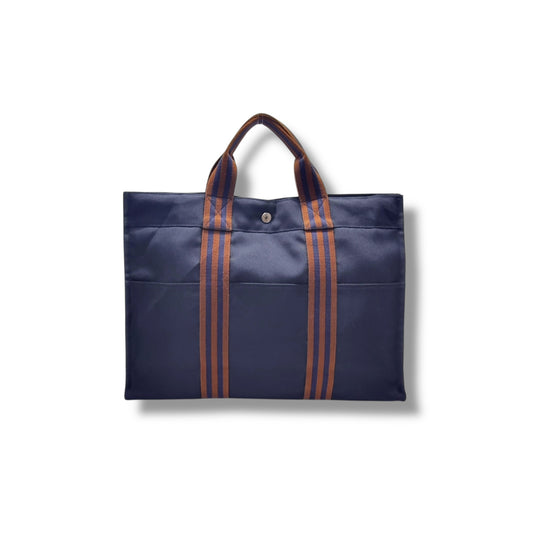 Hermes Fourre Tout MM Canvas Top Handle Shw (Dark Blue/Brown)