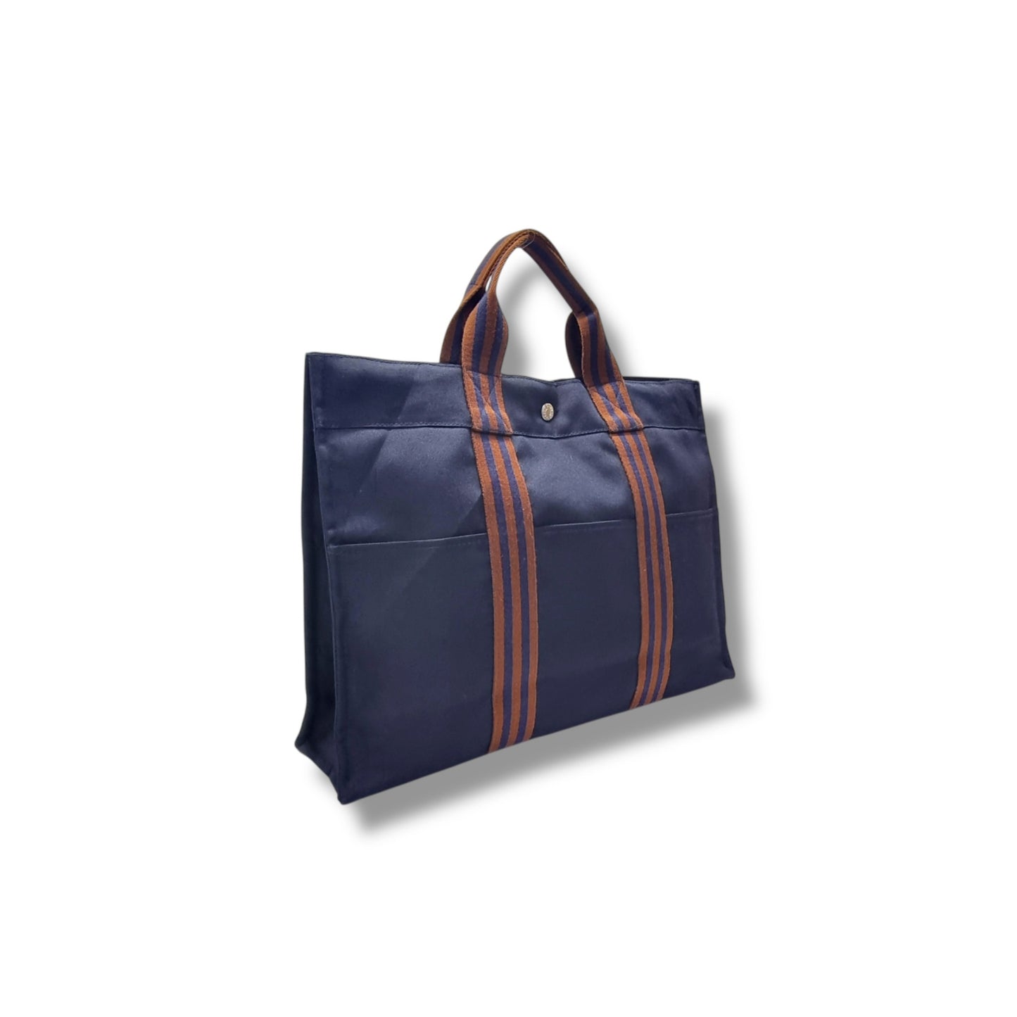 Hermes Fourre Tout MM Canvas Top Handle Shw (Dark Blue/Brown)