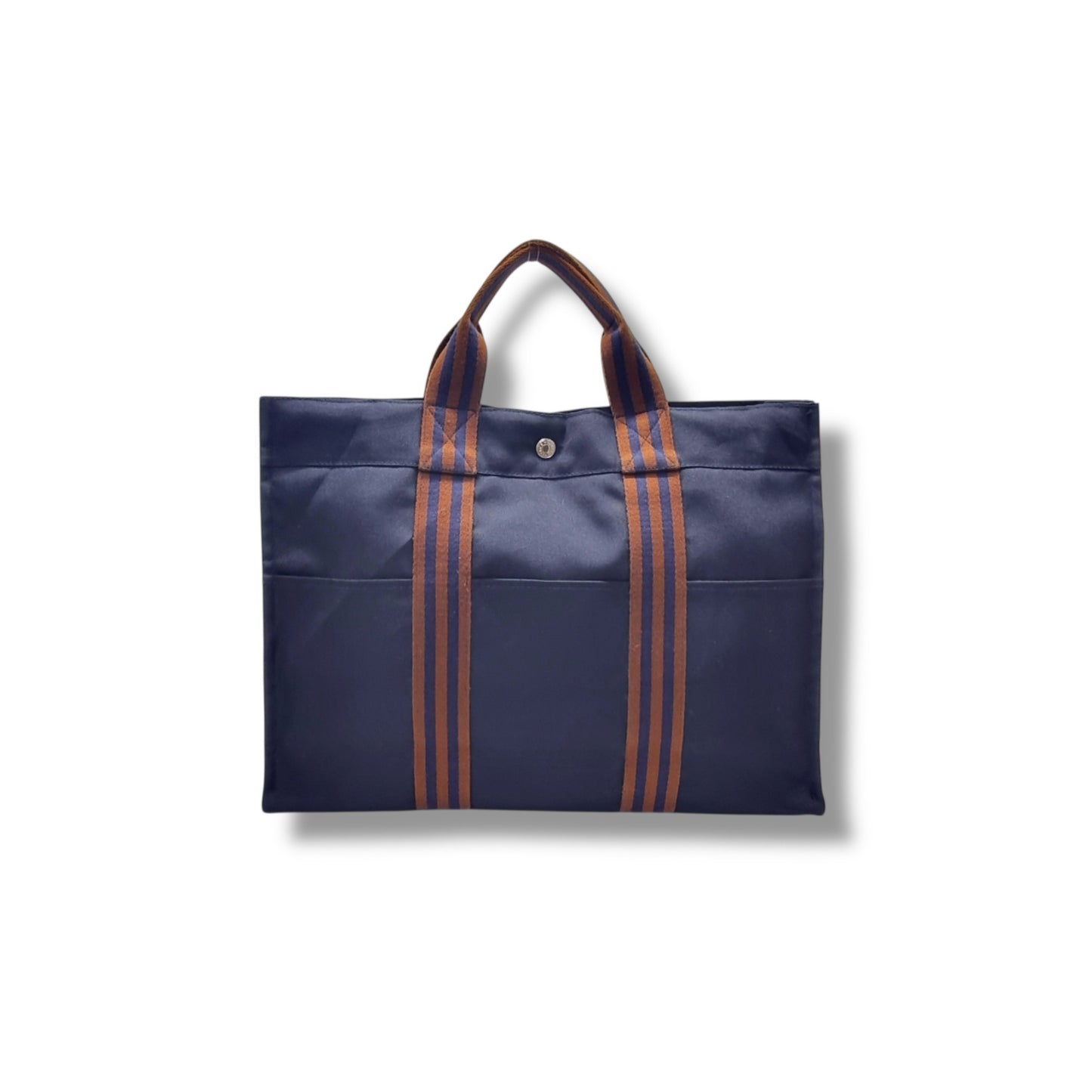 Hermes Fourre Tout MM Canvas Top Handle Shw (Dark Blue/Brown)