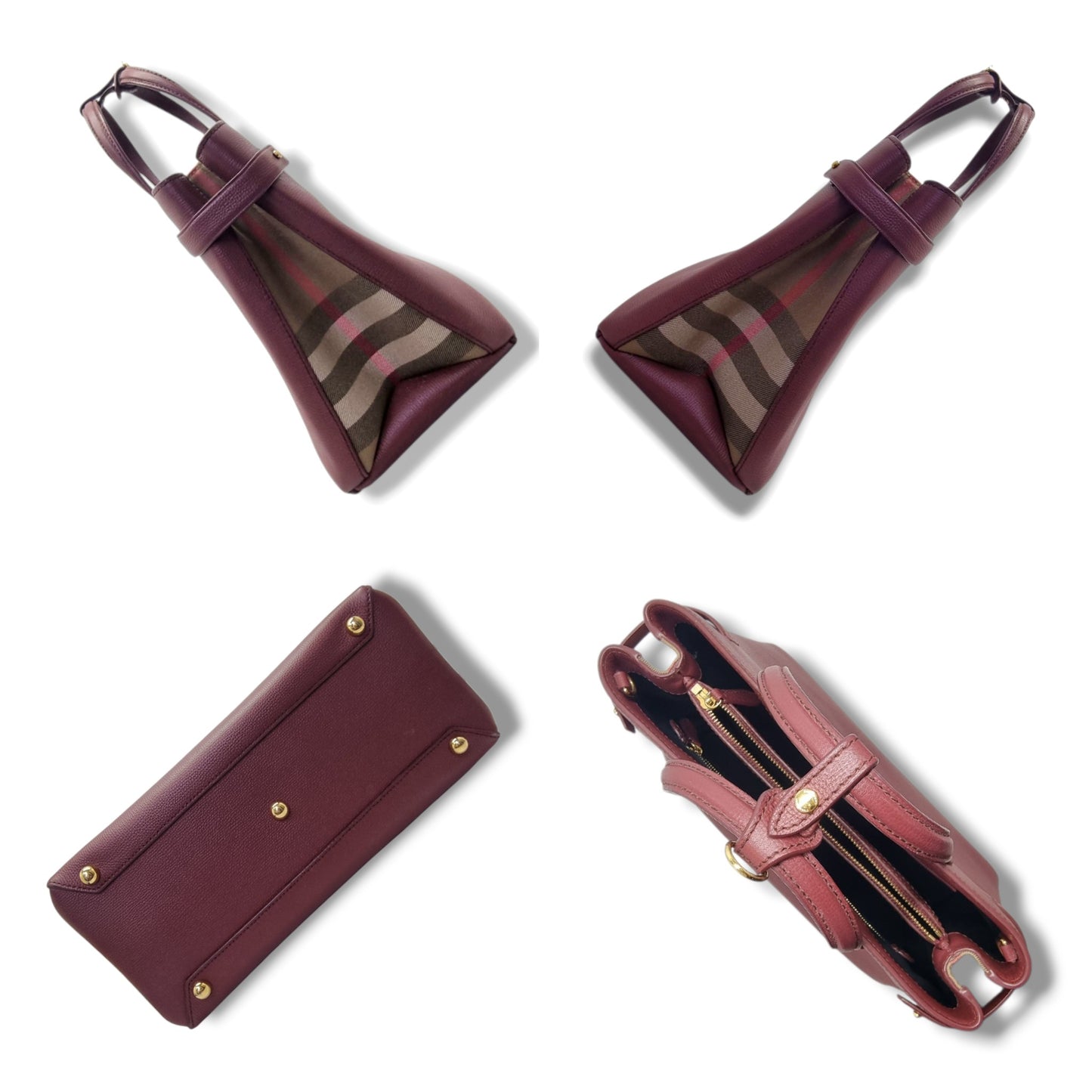 Burberry Banner House Check Leather Tote Bag Ghw (Burgundy)