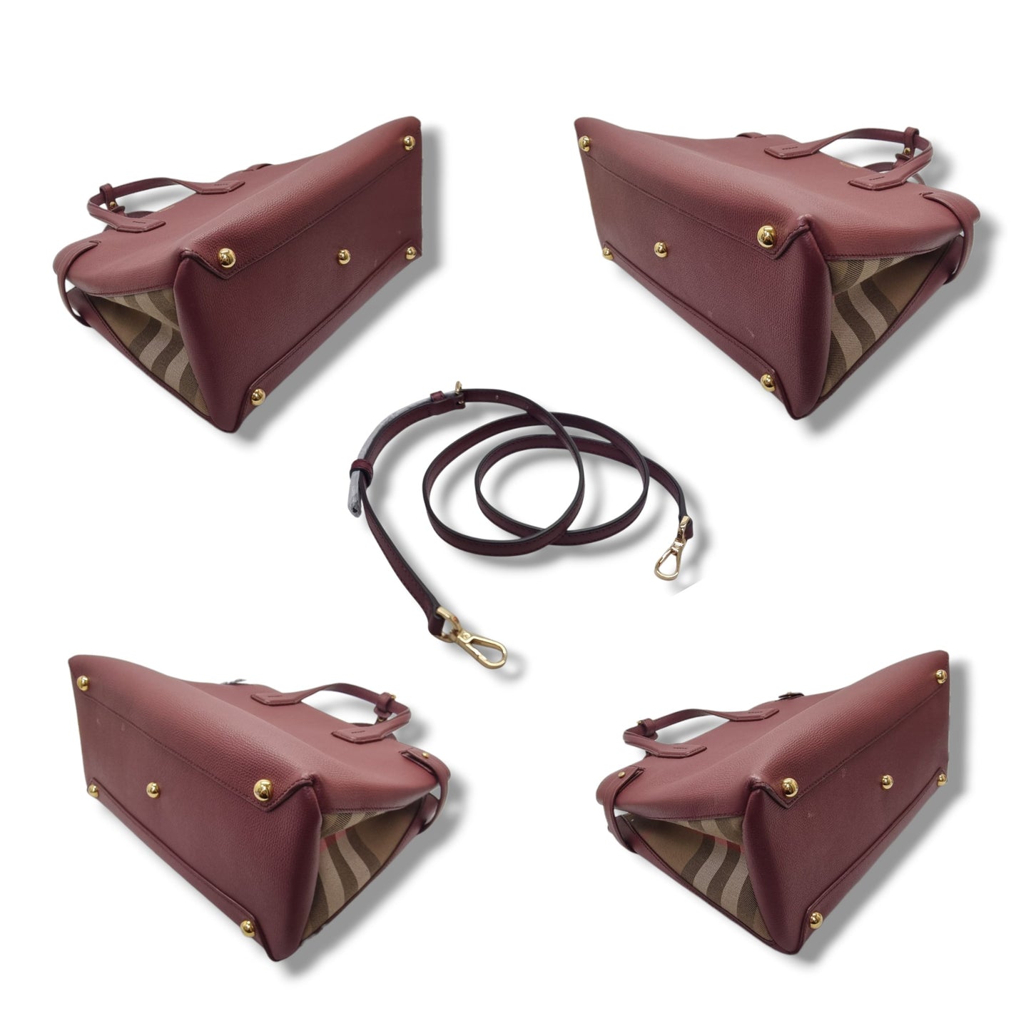 Burberry Banner House Check Leather Tote Bag Ghw (Burgundy)