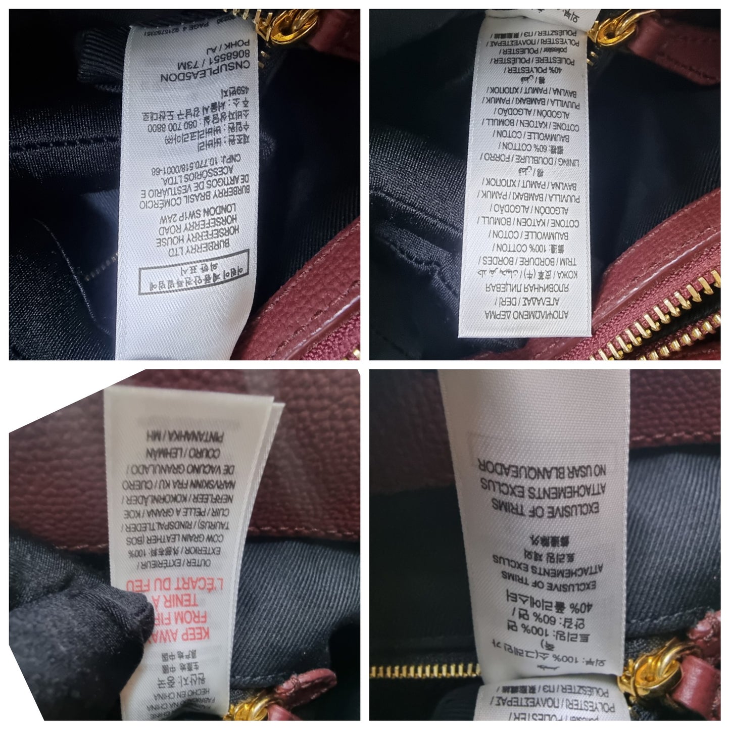 Burberry Banner House Check Leather Tote Bag Ghw (Burgundy)