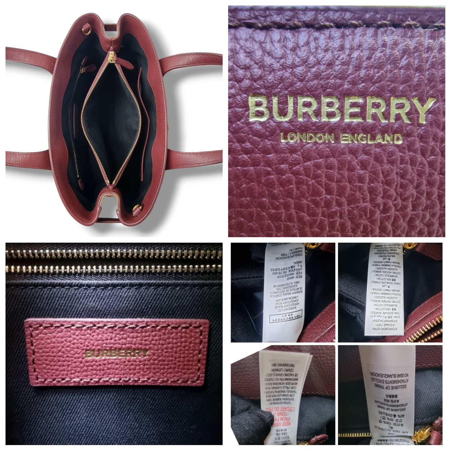 Burberry Banner House Check Leather Tote Bag Ghw (Burgundy)