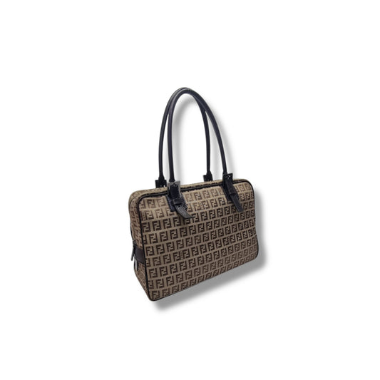 Fendi Zucchino Canvas Shoulder Bag Shw( Brown)