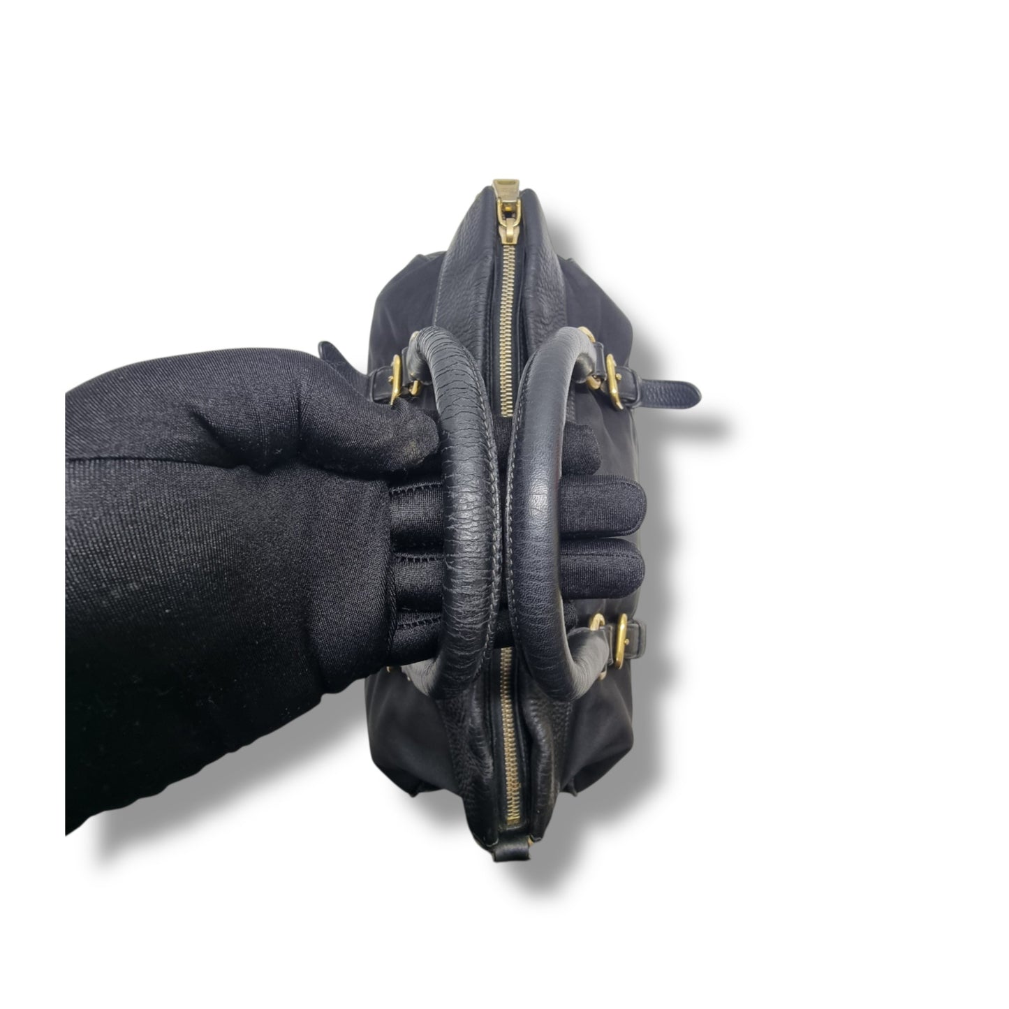 Prada BN2032 Nylon Leather Trim Tote Bag Ghw (Black)