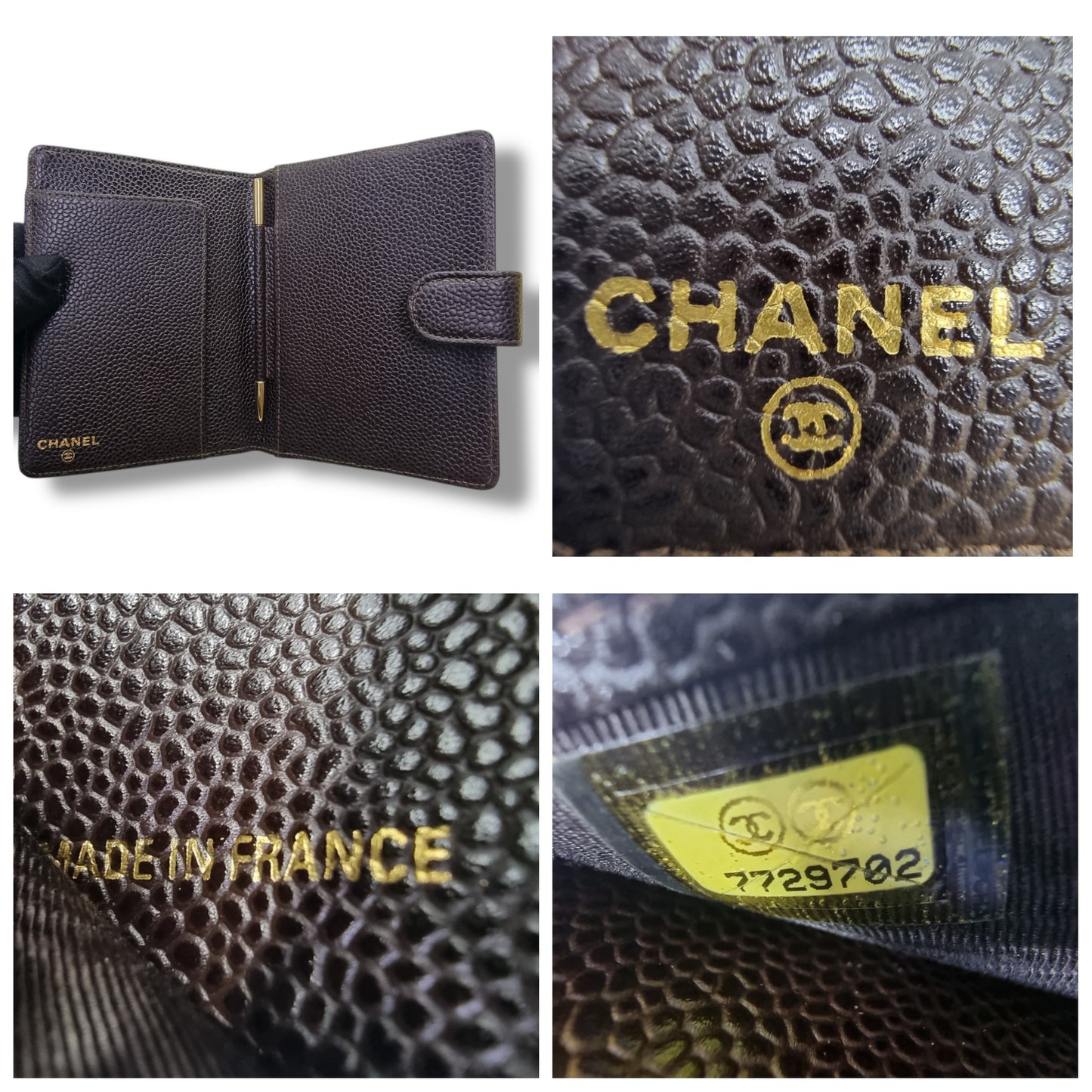 Chanel Vintage Timeless Agenda Cover Grain Leather Ghw (Dark Brown)