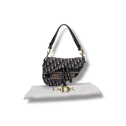 Christian Dior Saddle Dior Embroidered Oblique Canvas Medium Ghw (Jacquard Blue)