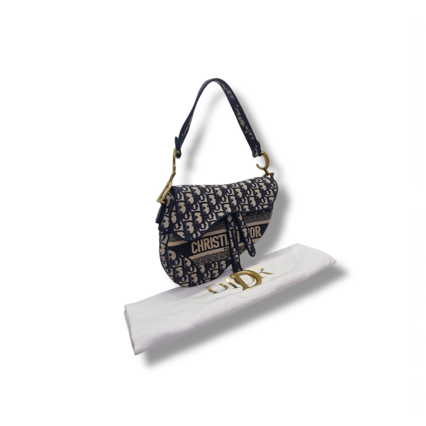 Christian Dior Saddle Dior Embroidered Oblique Canvas Medium Ghw (Jacquard Blue)