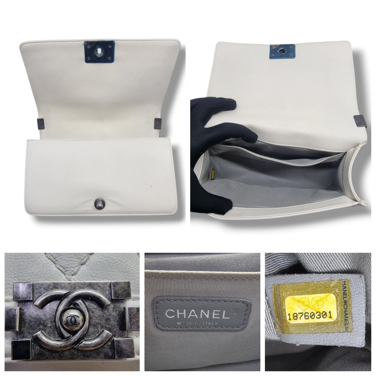 Chanel Boy Medium Calfskin Quilted Wild Stitch Rhw (White)