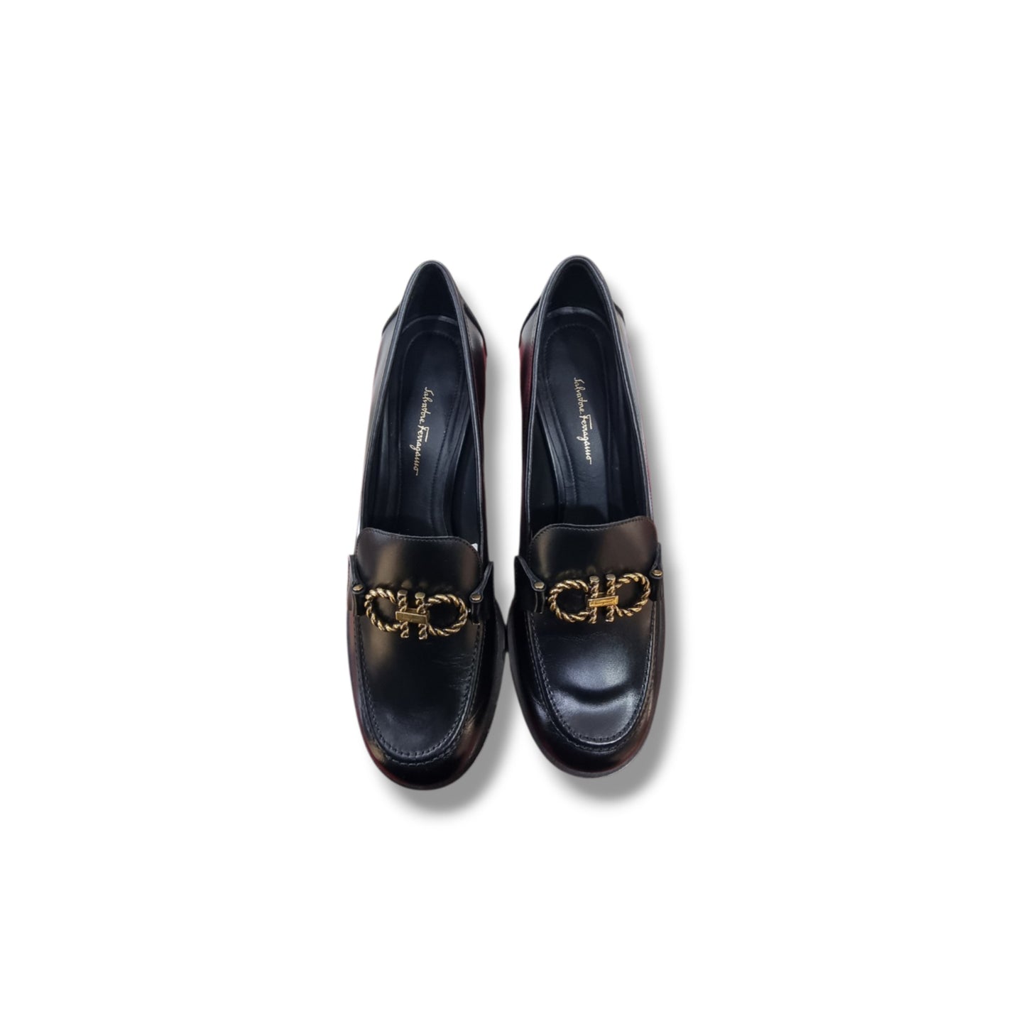 Salvatore Ferragamo Rolo Gancini Loafers Block Heels Ghw (Black)