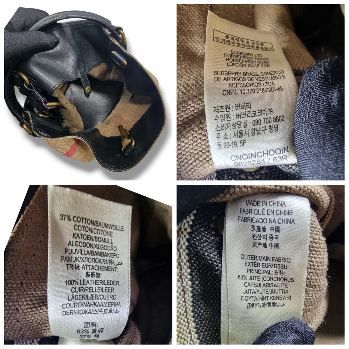 Burberry Susanna Canvas Check Medium Bucket Bag (Black)