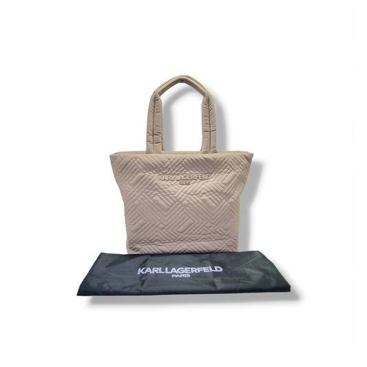 Karl Lagerfeld Paris Voyage Quilted Nylon Shoulder Bag (Beige/Shell)