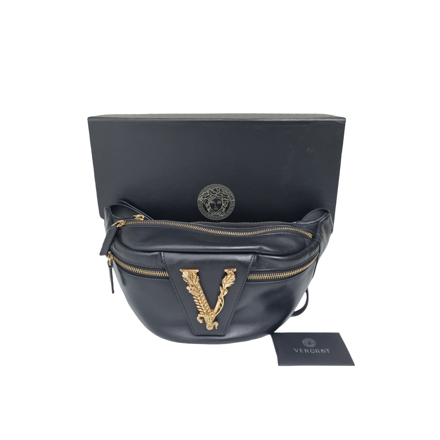 Versace Virtus Leather Waist Bag Ghw (Black)