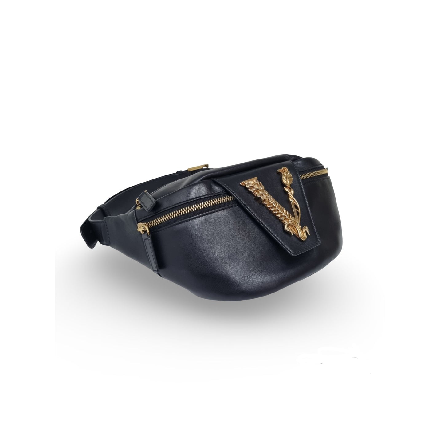 Versace Virtus Leather Waist Bag Ghw (Black)