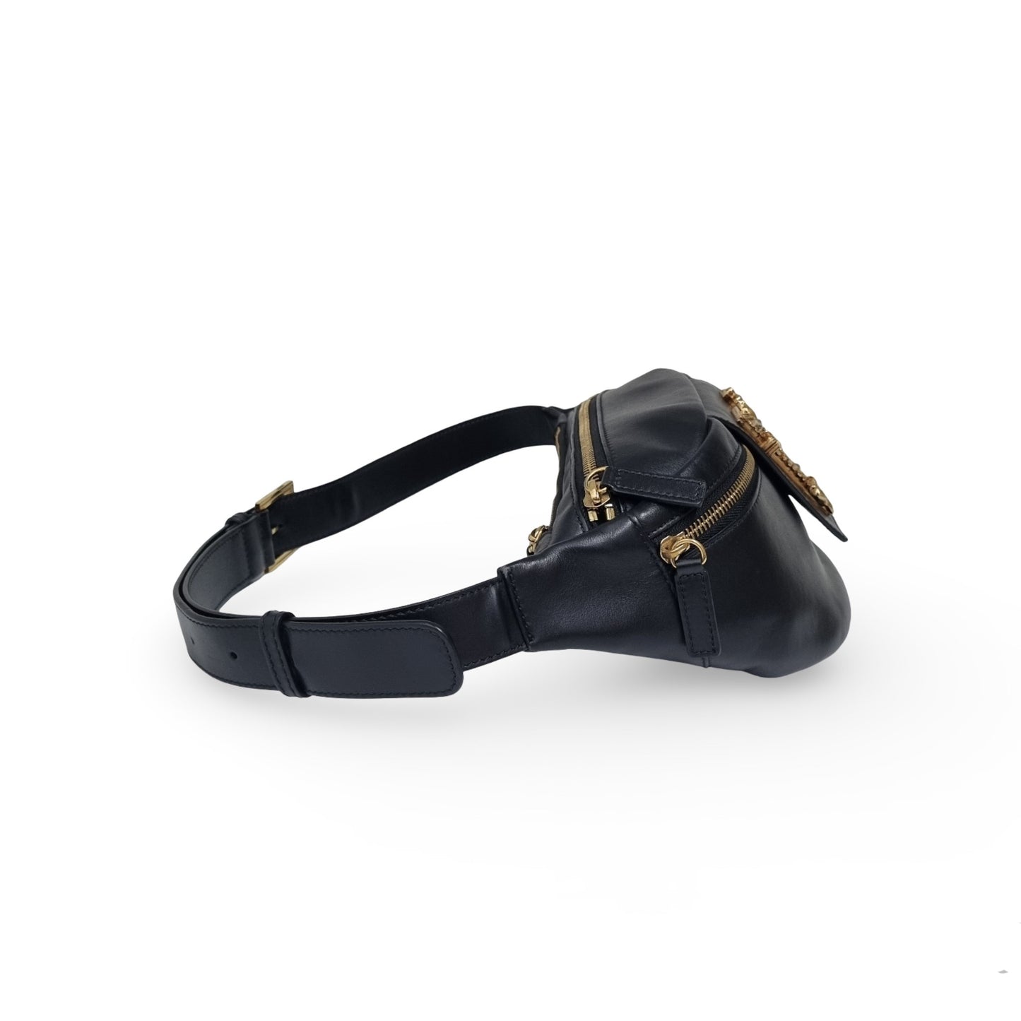Versace Virtus Leather Waist Bag Ghw (Black)