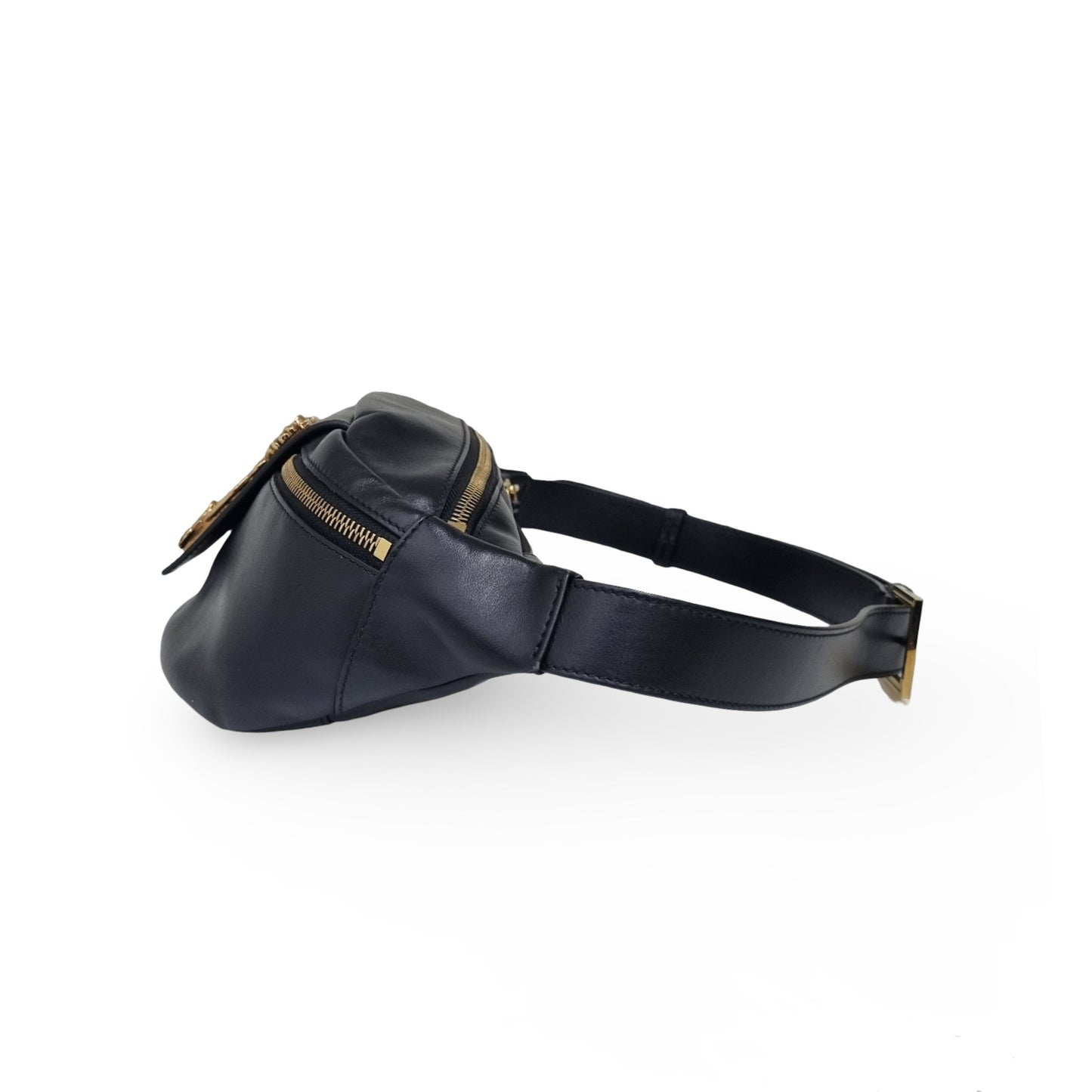 Versace Virtus Leather Waist Bag Ghw (Black)
