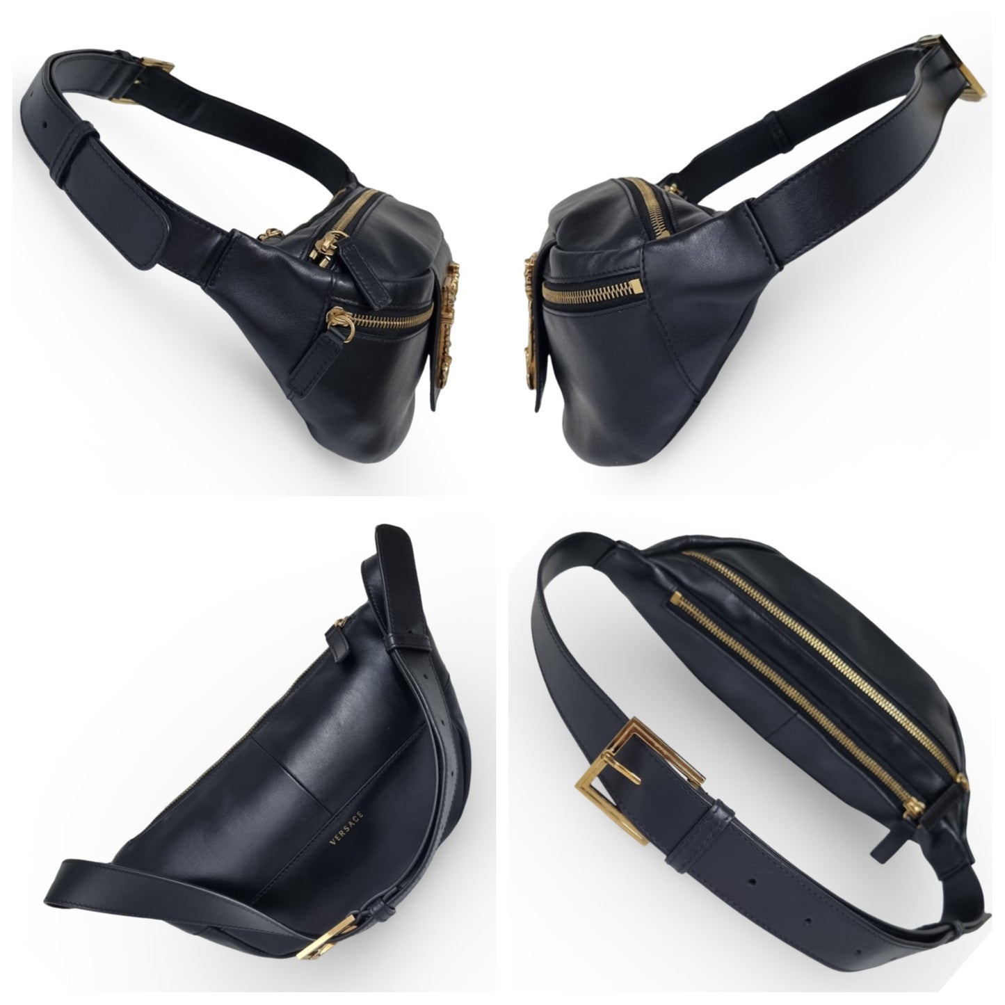 Versace Virtus Leather Waist Bag Ghw (Black)