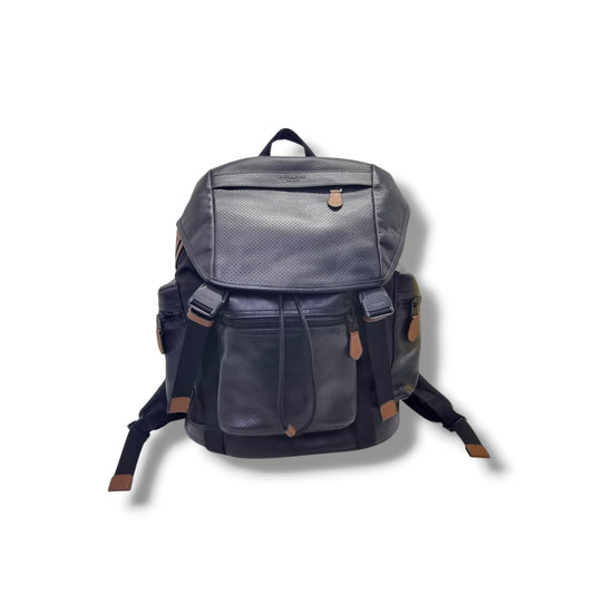 Coach Terrain Trek Backpack Perforated Leather & Nylon Black Hw (Black)