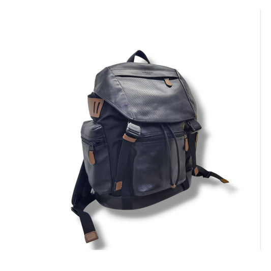 Coach Terrain Trek Backpack Perforated Leather & Nylon Black Hw (Black)