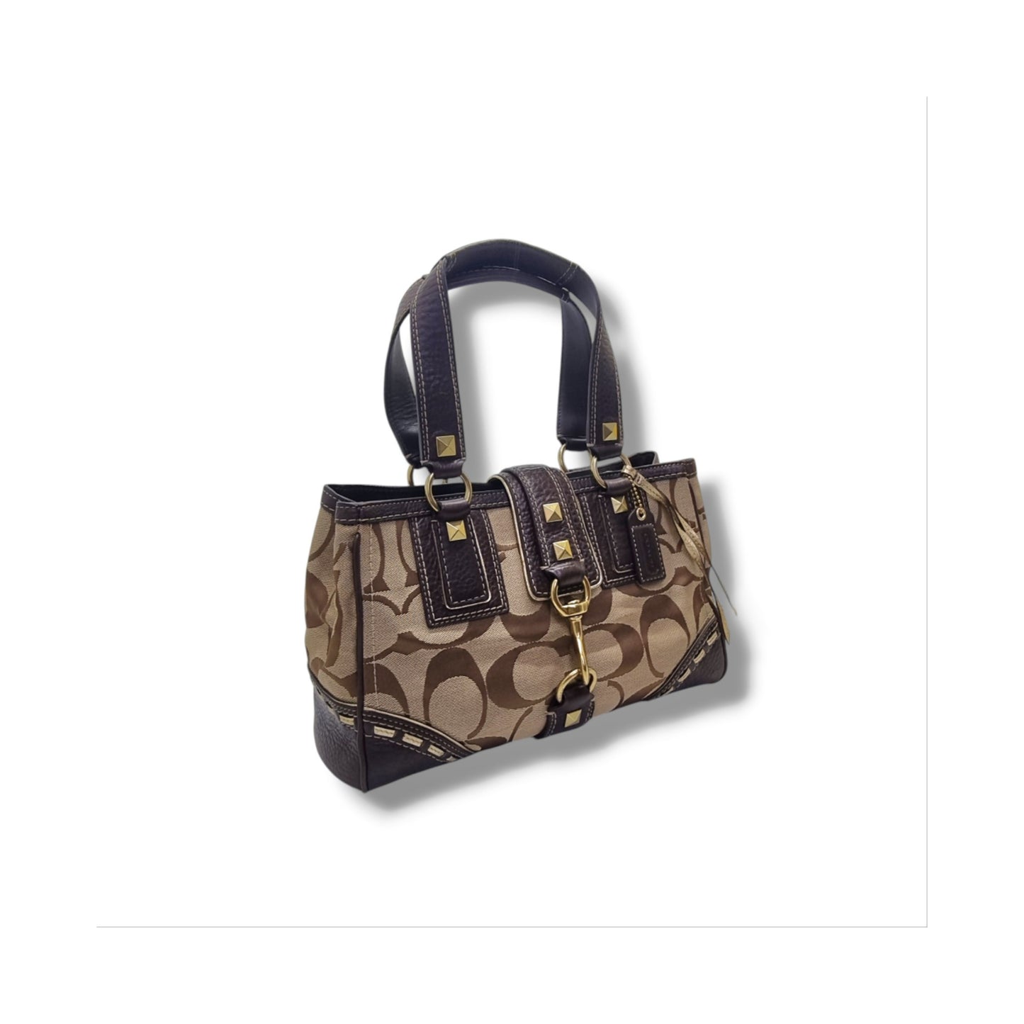 Coach Vintage Stud Canvas Shoulder Bag Ghw (Brown)