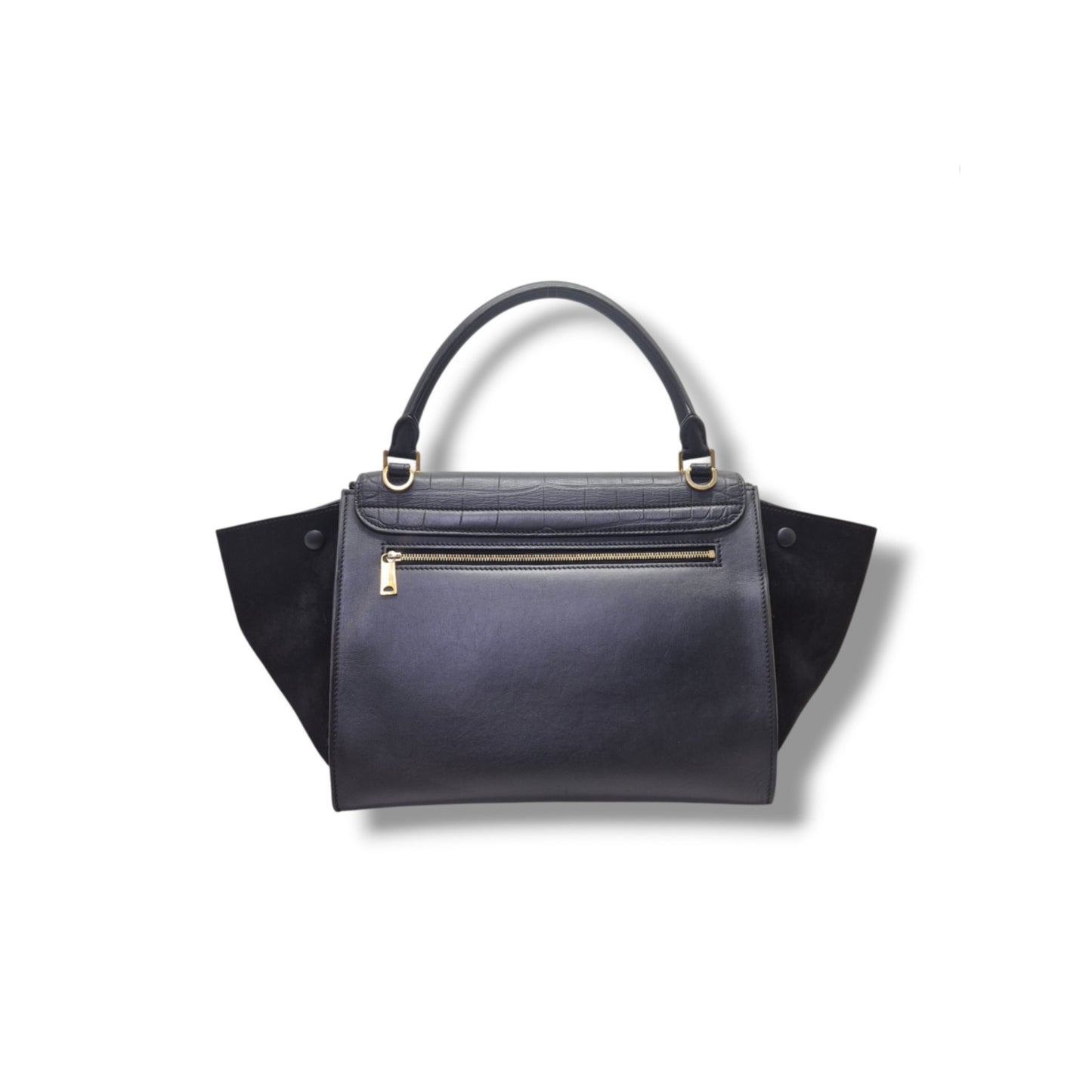 Celine Trapeze Medium Crocodile Embossed Tote Bag Ghw (Black)