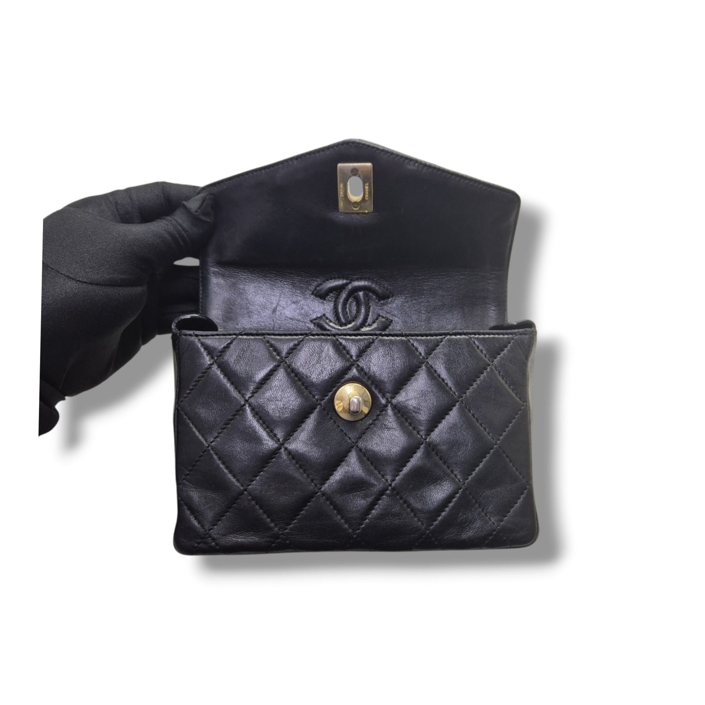 Chanel Vintage Quilted CC Belt Bag Lambskin Ghw (Black)