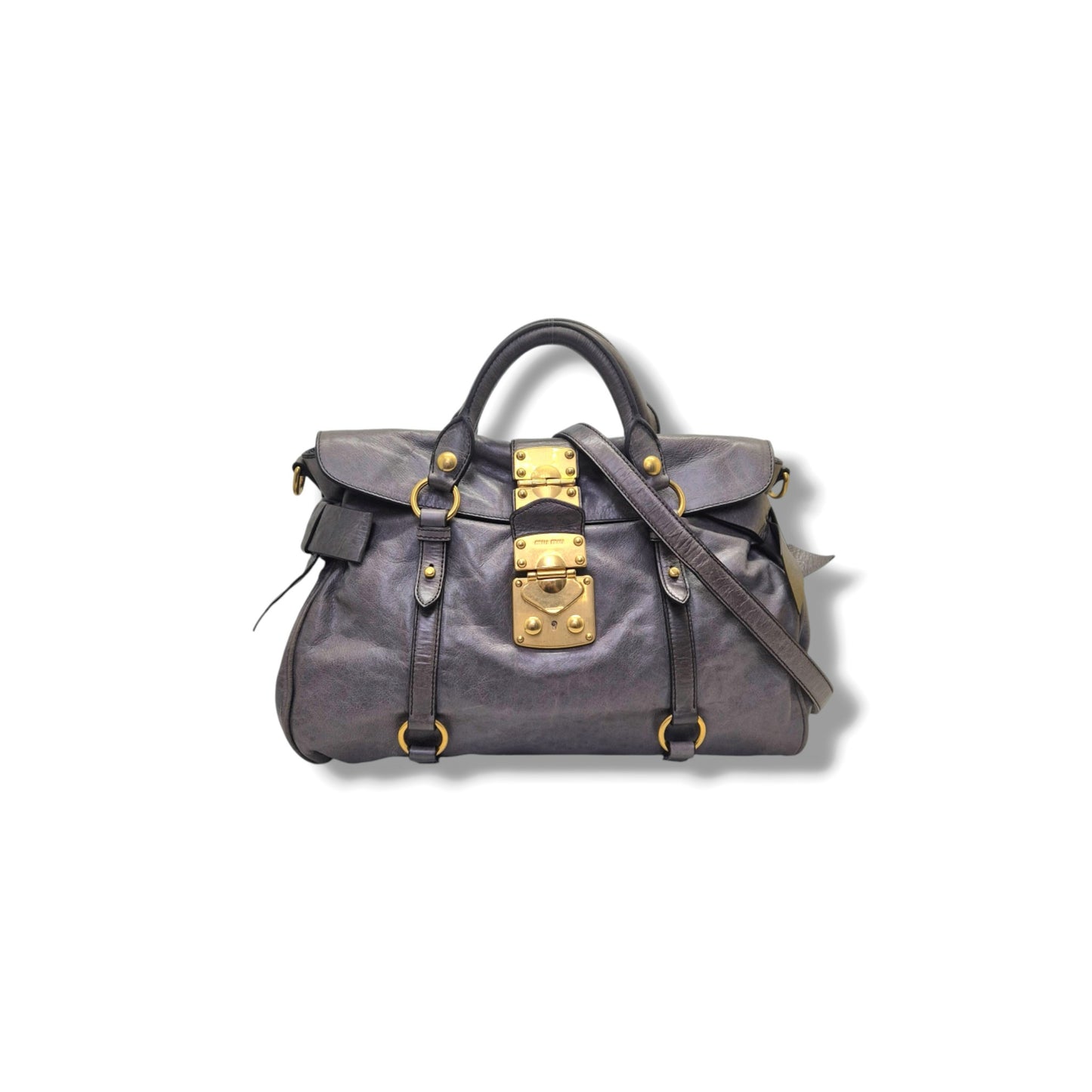 Miu Miu Vitello Lux Side Bow Leather Tote Ghw (Grey)