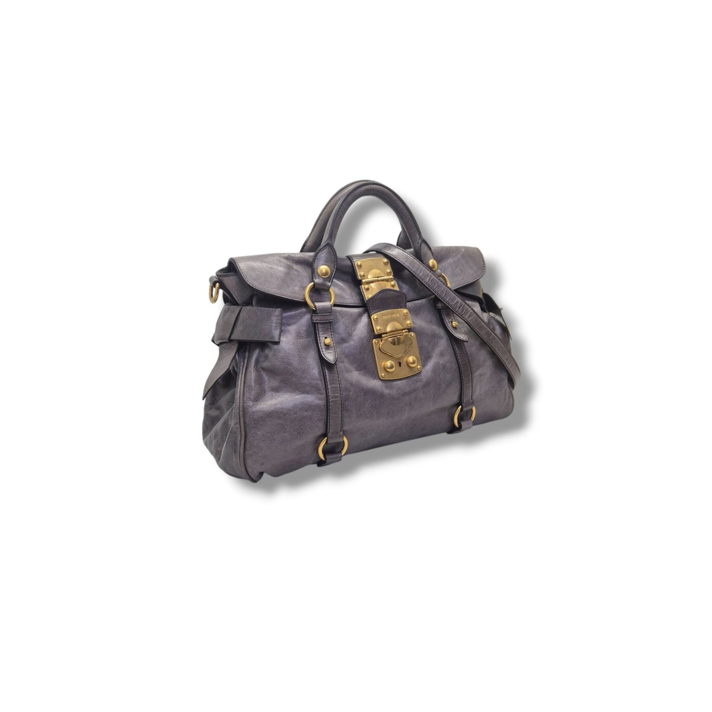 Miu Miu Vitello Lux Side Bow Leather Tote Ghw (Grey)