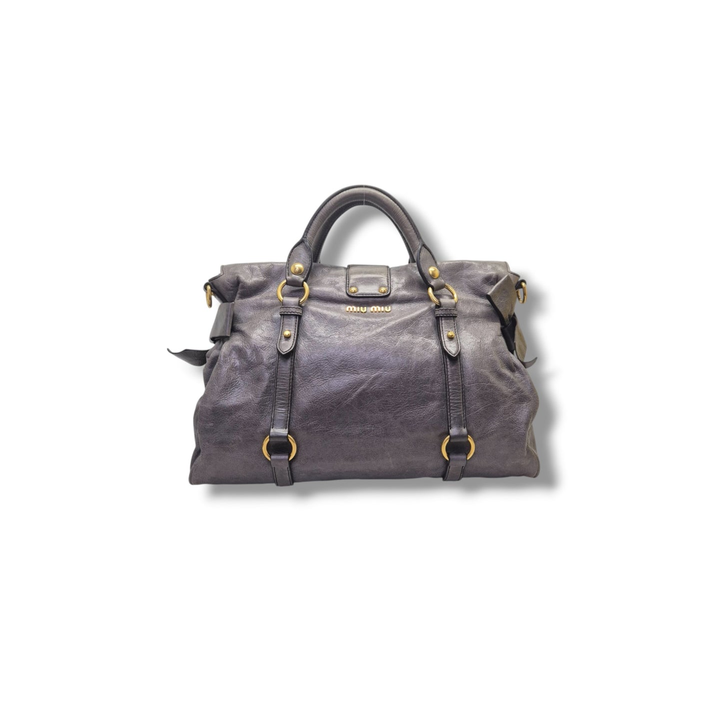 Miu Miu Vitello Lux Side Bow Leather Tote Ghw (Grey)