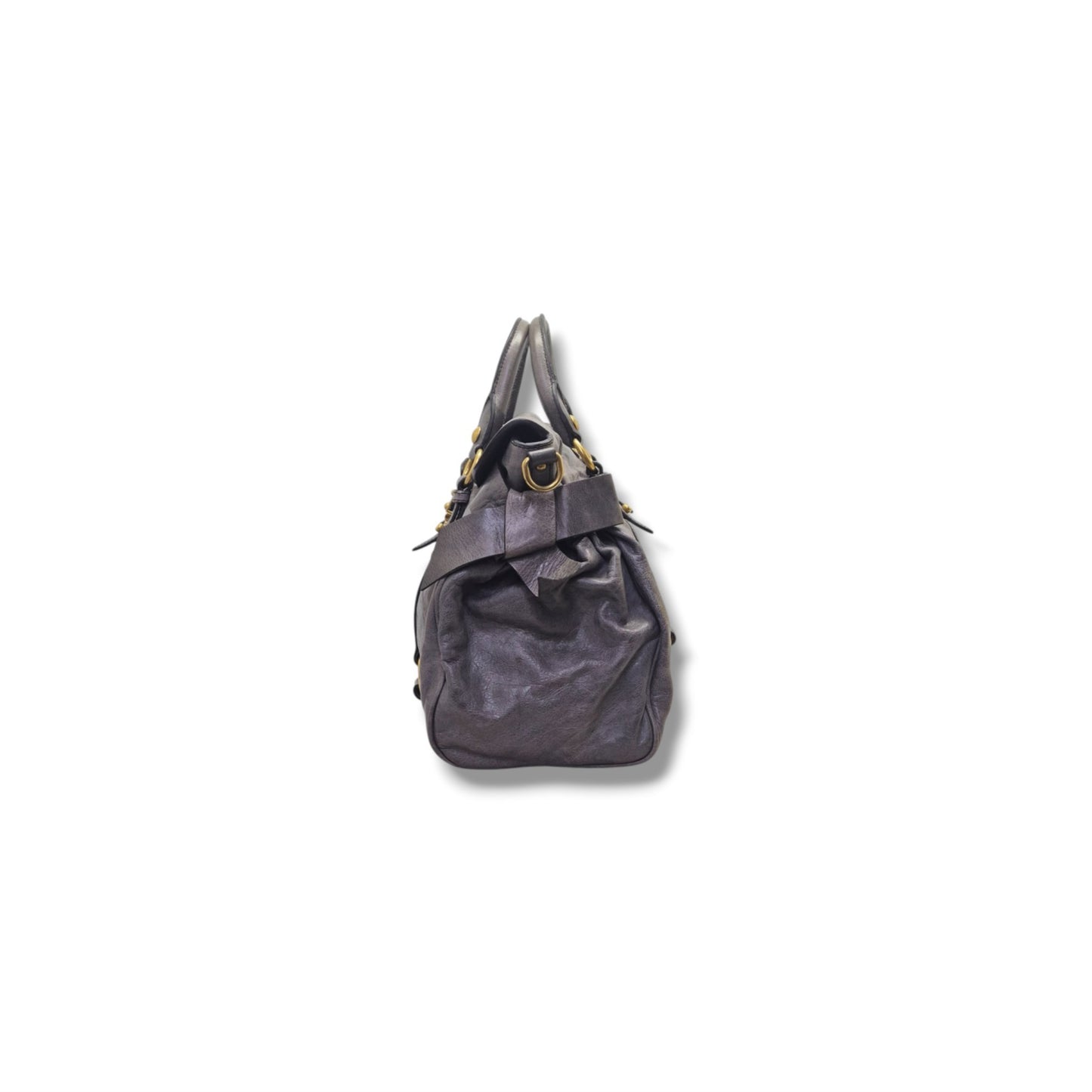 Miu Miu Vitello Lux Side Bow Leather Tote Ghw (Grey)