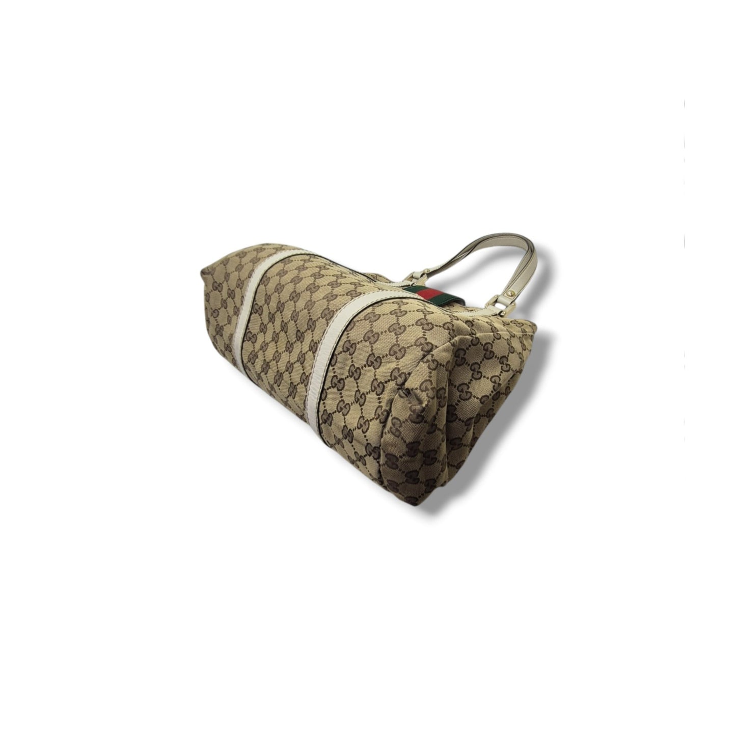 Gucci GG Canvas Sherry Line Shoulder Bag Ghw (Beige/White)