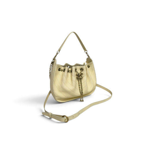Chanel Chevron Grained Calfskin Drawstring Bucket Bag Ghw (Light Yellow)