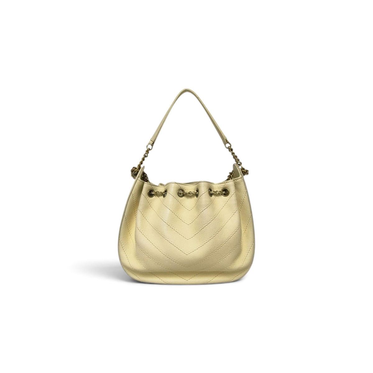 Chanel Chevron Grained Calfskin Drawstring Bucket Bag Ghw (Light Yellow)
