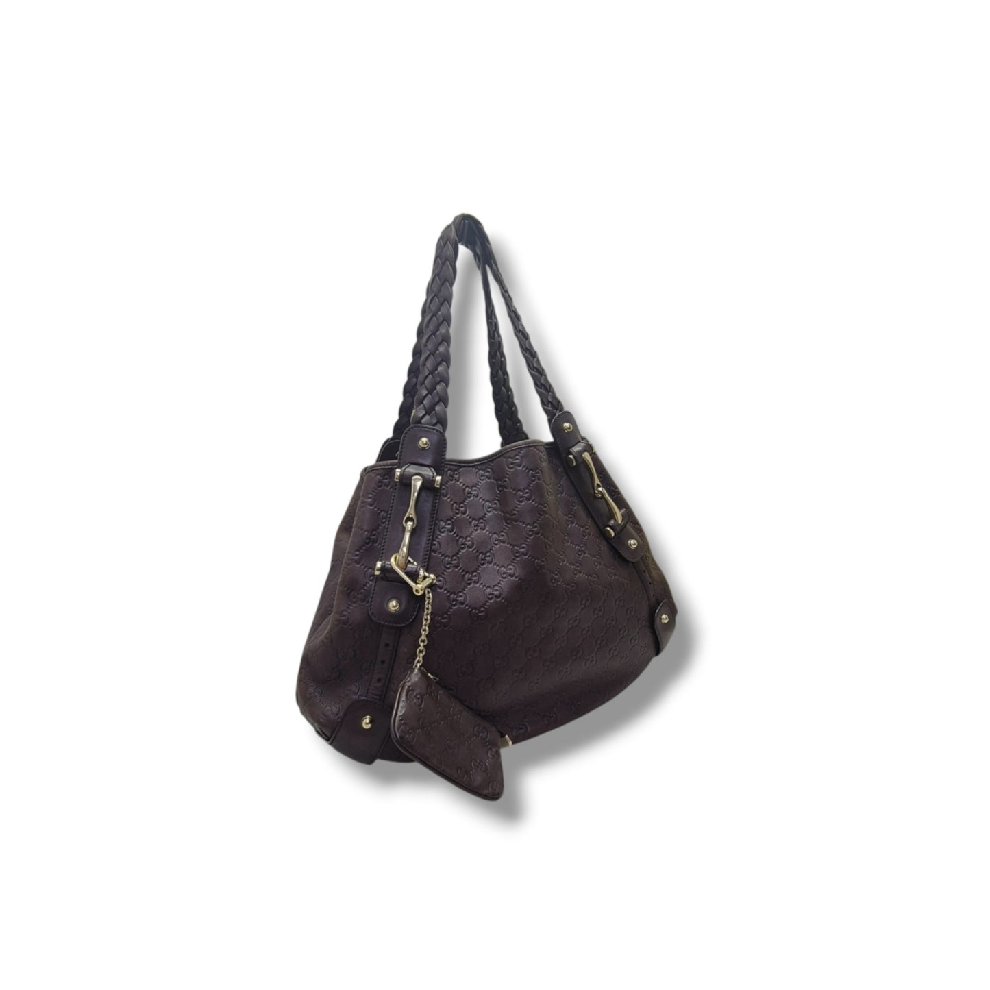 Gucci Guccissima Horsebit Pelham Leather Shoulder Bag Ghw (Brown)