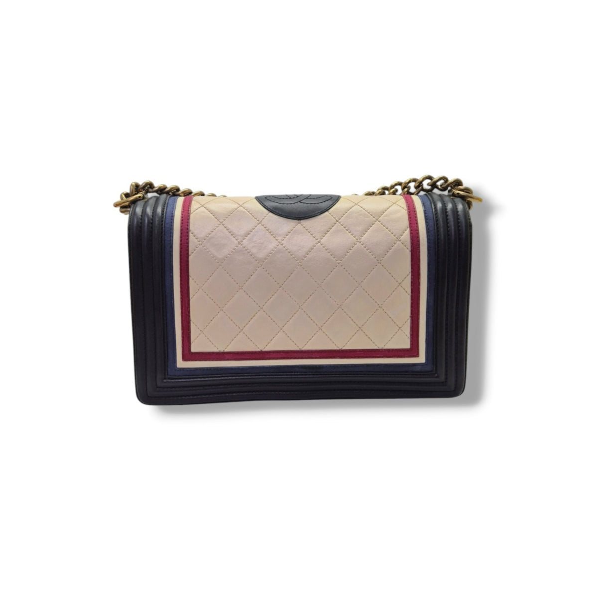 Chanel Boy New Medium Crest Flap Quilted Lambskin Ghw (Ivory/Black/Red/Blue)