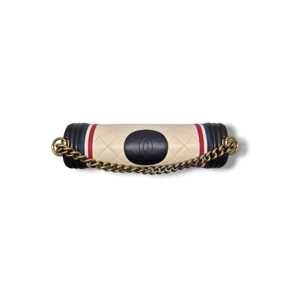 Chanel Boy New Medium Crest Flap Quilted Lambskin Ghw (Ivory/Black/Red/Blue)