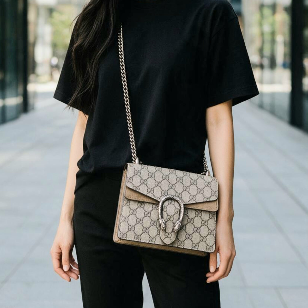 Gucci GG Supreme Dionysus Small Leather Crossbody Shw (Beige/Brown)