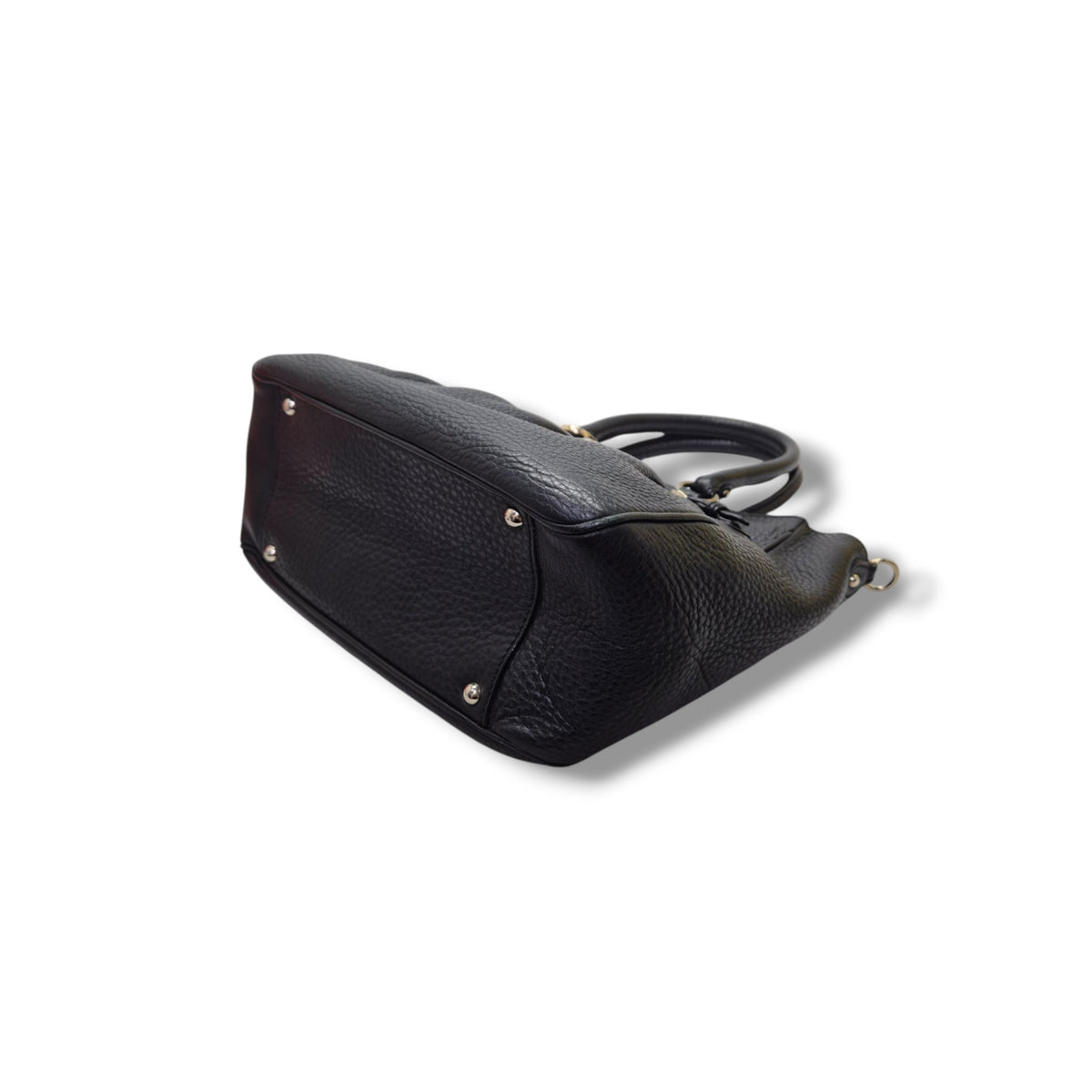 Salvatore Ferragamo Gancini Grained Calfskin Leather Tote Ghw (Black)