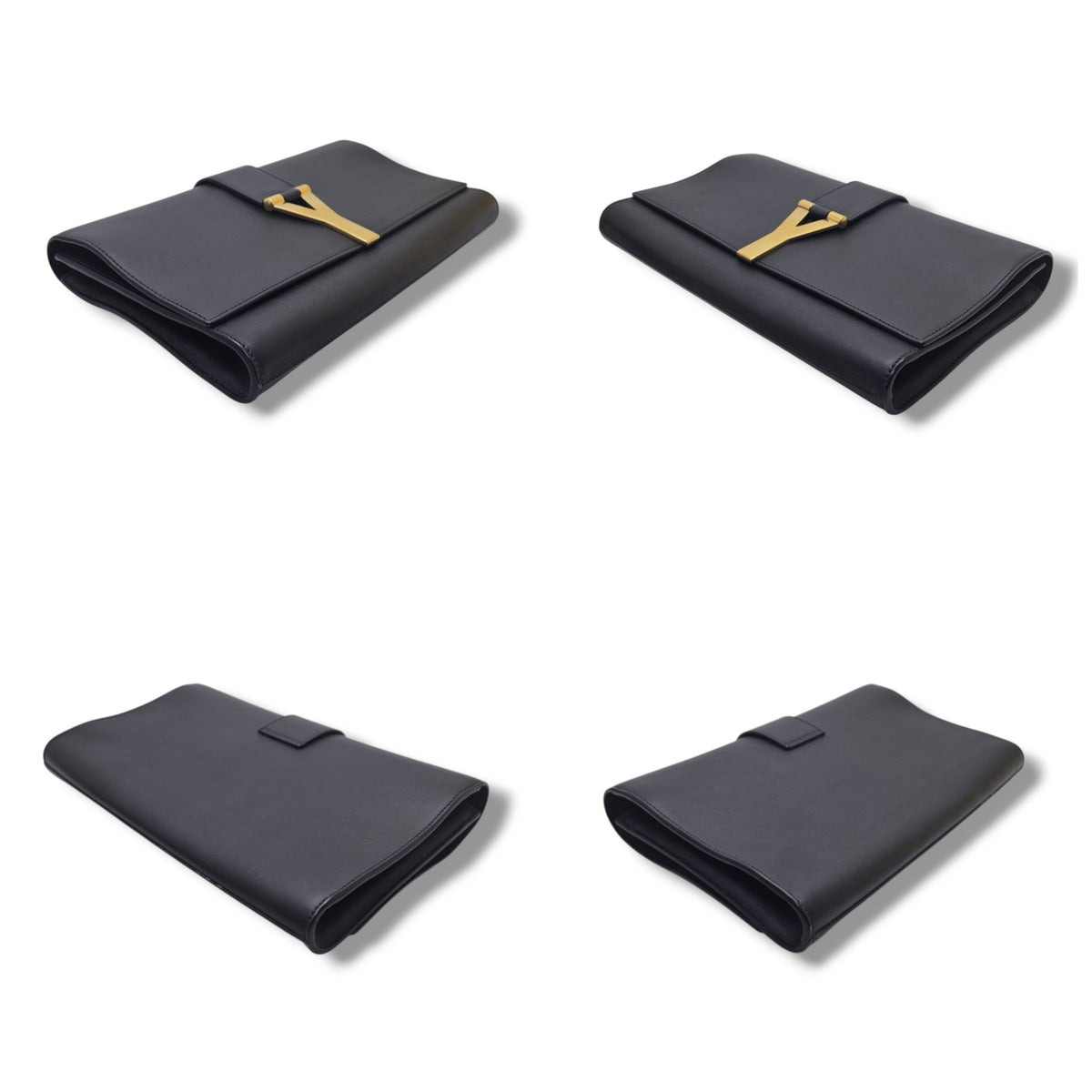YSL Ligne Y Clutch Calfskin Leather Ghw (Black)