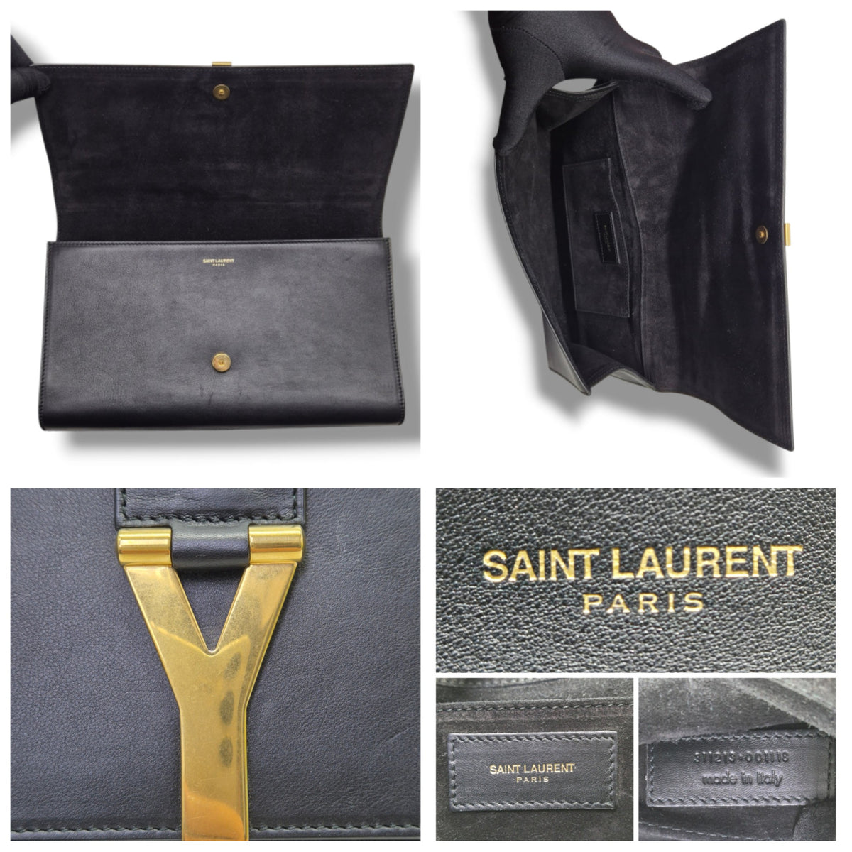 YSL Ligne Y Clutch Calfskin Leather Ghw (Black)