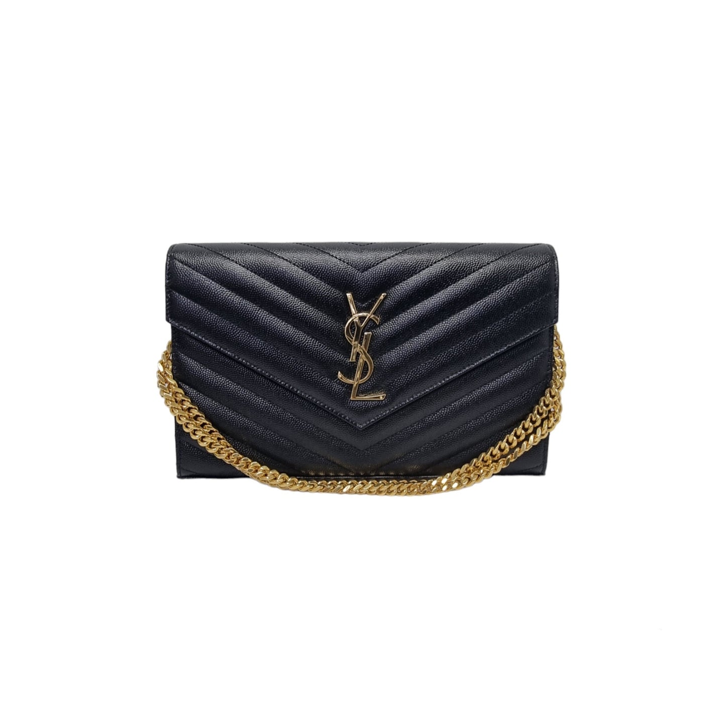 YSL Wallet On Chain Cassandre Envelope Leather Large Ghw (Black)